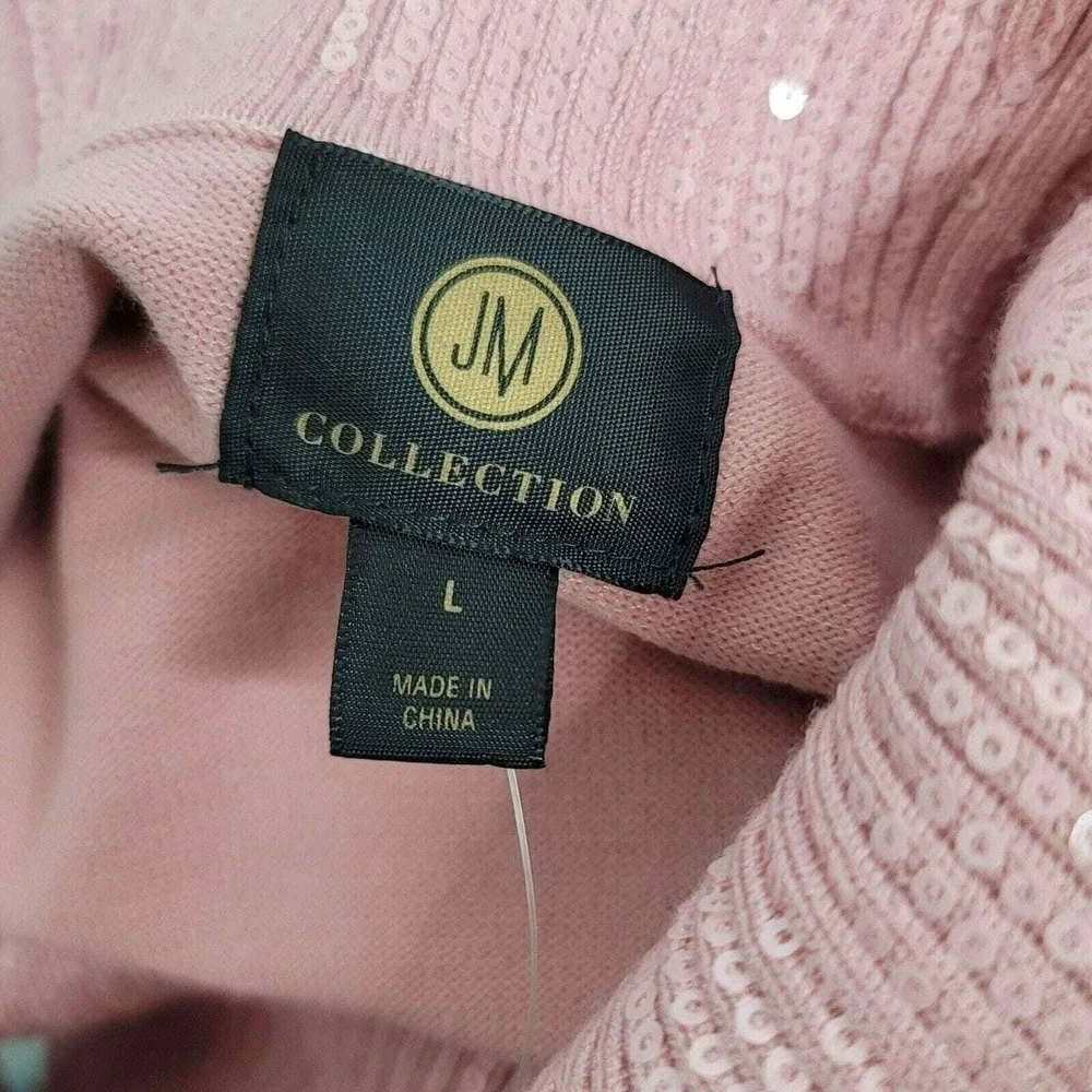 JM Collection Pink Cowl Neck Sweater Sequined Long‎ Sleeve Lagenlook Knit L